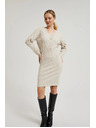 Moodo Pletena bež obleka okrašena z gumbi Moodo