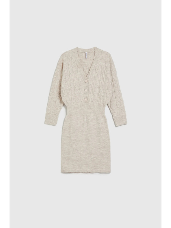 Moodo Pletena bež obleka okrašena z gumbi Moodo