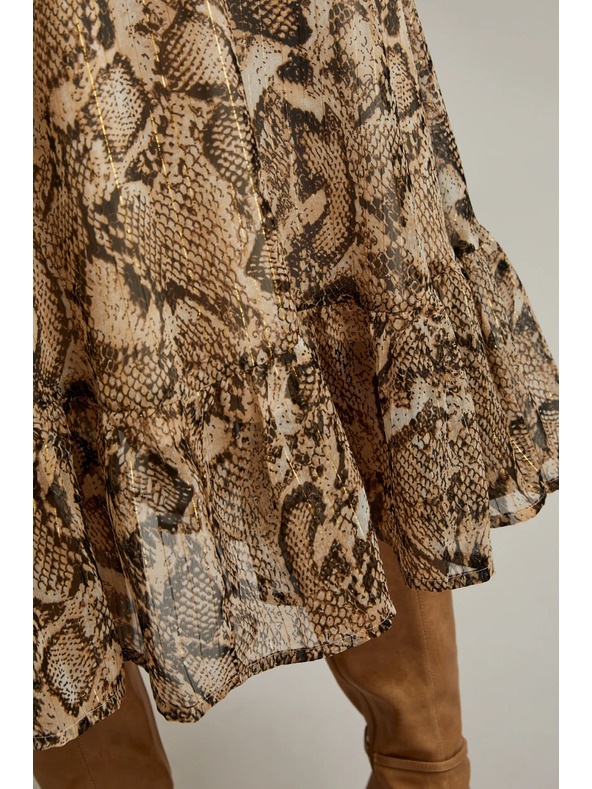 Moodo Bež obleka z napihnjnimi rokavi in živalskim vzorcem Moodo