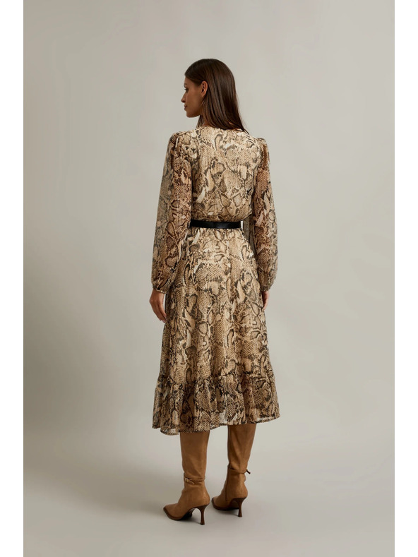 Moodo Bež obleka z napihnjnimi rokavi in živalskim vzorcem Moodo