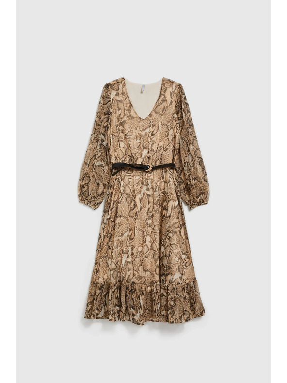 Moodo Bež obleka z napihnjnimi rokavi in živalskim vzorcem Moodo