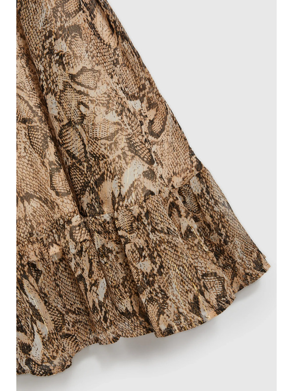 Moodo Bež obleka z napihnjnimi rokavi in živalskim vzorcem Moodo