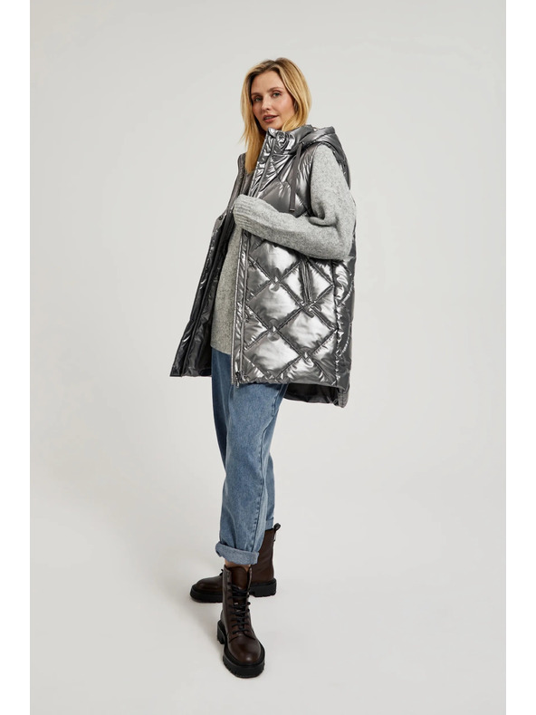 Moodo Prešit telovnik s kapuco srebrn Moodo