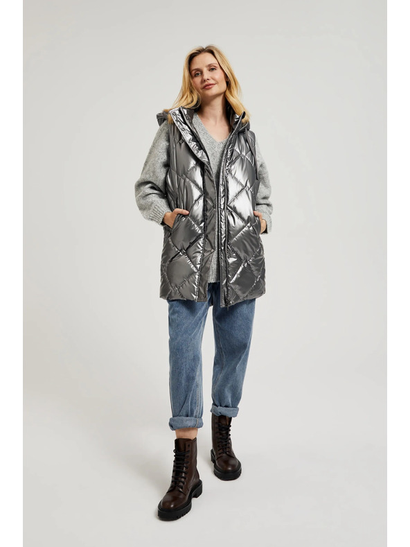 Moodo Prešit telovnik s kapuco srebrn Moodo