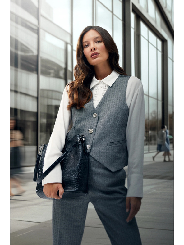 Moodo Elegantni telovnik siv s srebrnimi gumbi Moodo