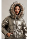 Moodo Metalična jakna s krzneno kapuco bež Moodo