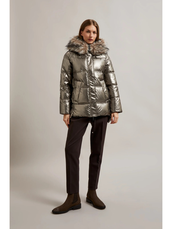 Moodo Metalična jakna s krzneno kapuco bež Moodo