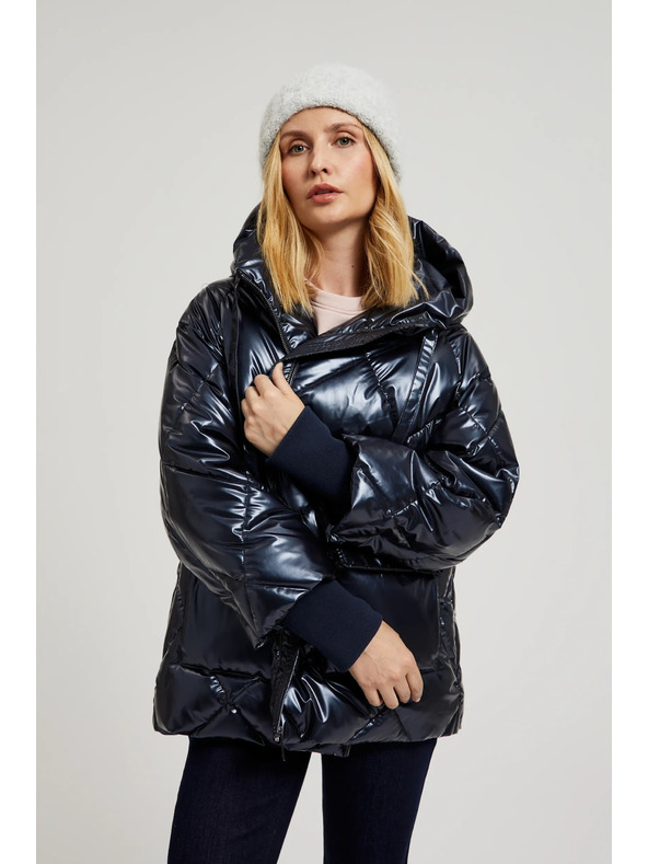 Moodo Prešita metalična jakna s kapuco temno modra Moodo