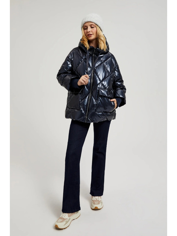 Moodo Prešita metalična jakna s kapuco temno modra Moodo