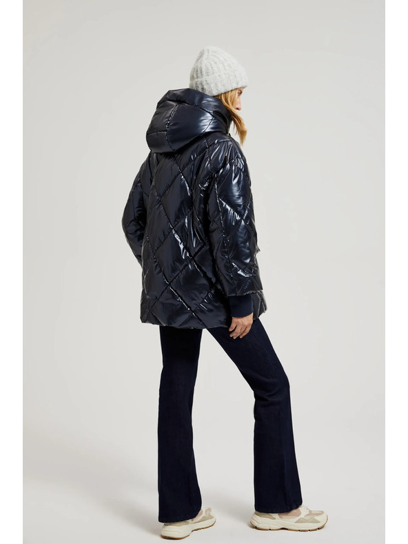 Moodo Prešita metalična jakna s kapuco temno modra Moodo