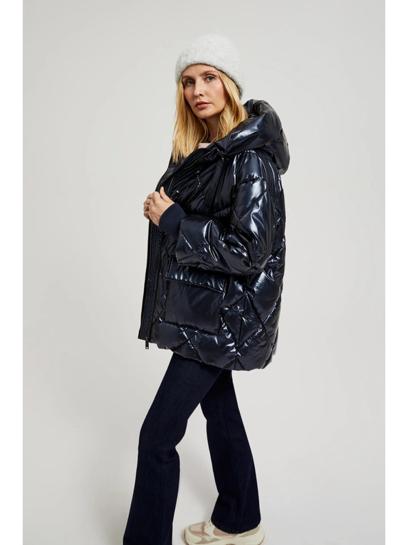 Moodo Prešita metalična jakna s kapuco temno modra Moodo