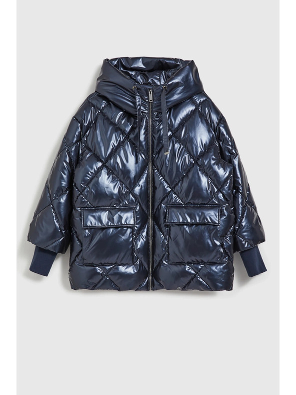Moodo Prešita metalična jakna s kapuco temno modra Moodo