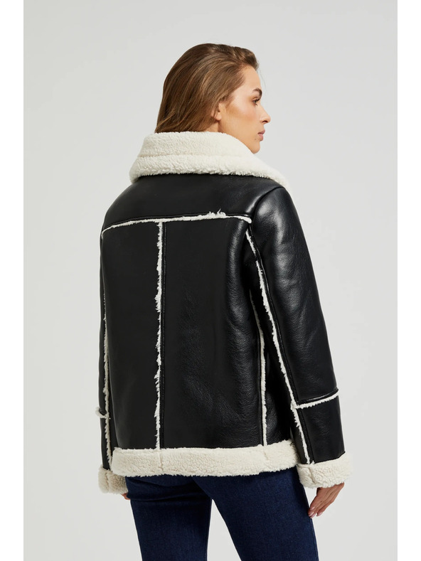 Moodo Črna jakna s krznenim ovratnikom Moodo