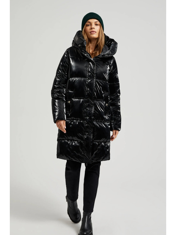 Moodo Dolga črna jakna s kapuco Moodo