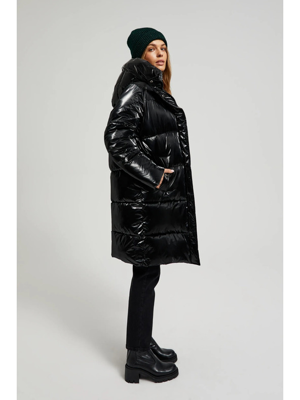 Moodo Dolga črna jakna s kapuco Moodo