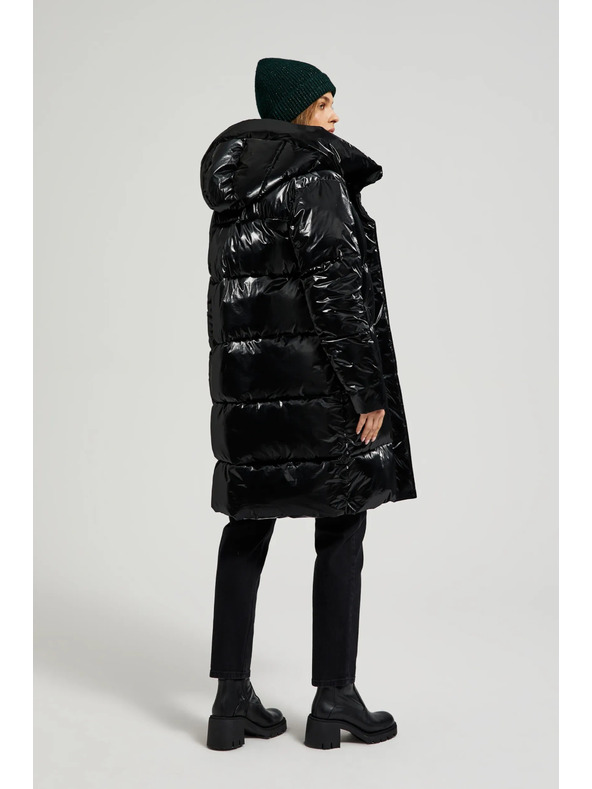 Moodo Dolga črna jakna s kapuco Moodo