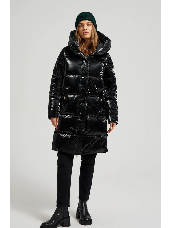 Moodo Dolga črna jakna s kapuco Moodo