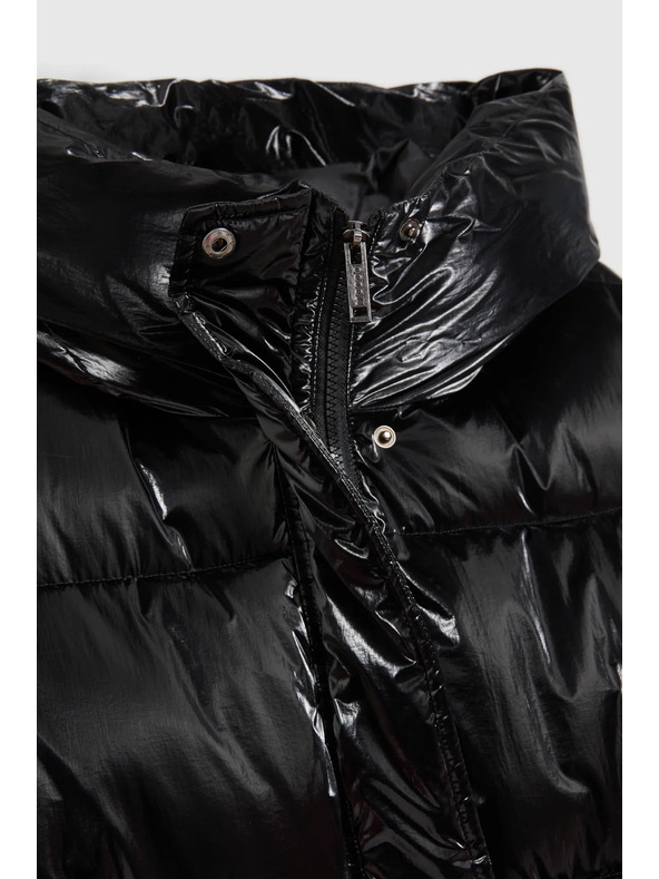 Moodo Dolga črna jakna s kapuco Moodo