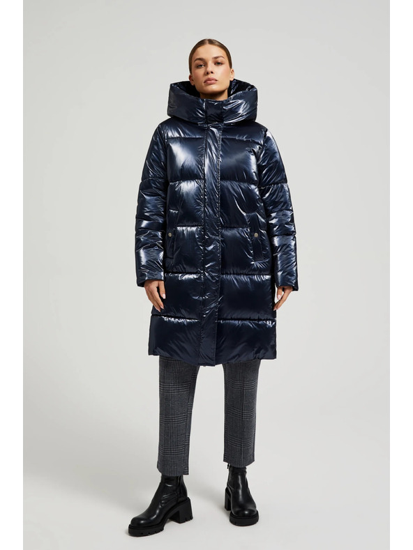 Moodo Dolga metalična jakna mornarsko modra Moodo