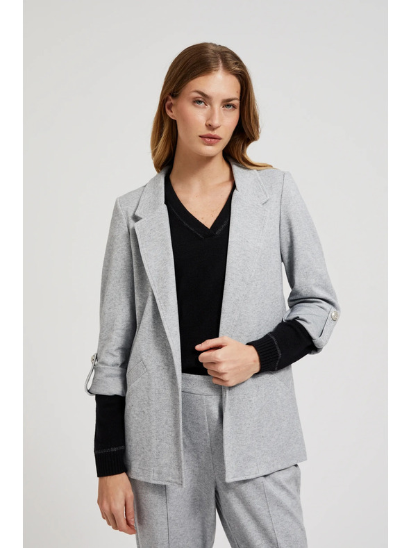 Moodo Siv suknjič brez zapenjanja z zavihani rokavi Moodo