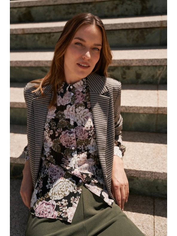 Moodo Enostranski blazer v pied-de-poule vzorcu bež Moodo