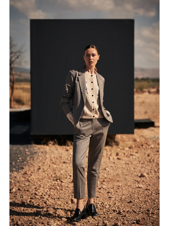 Moodo Enostranski blazer v pied-de-poule vzorcu bež Moodo