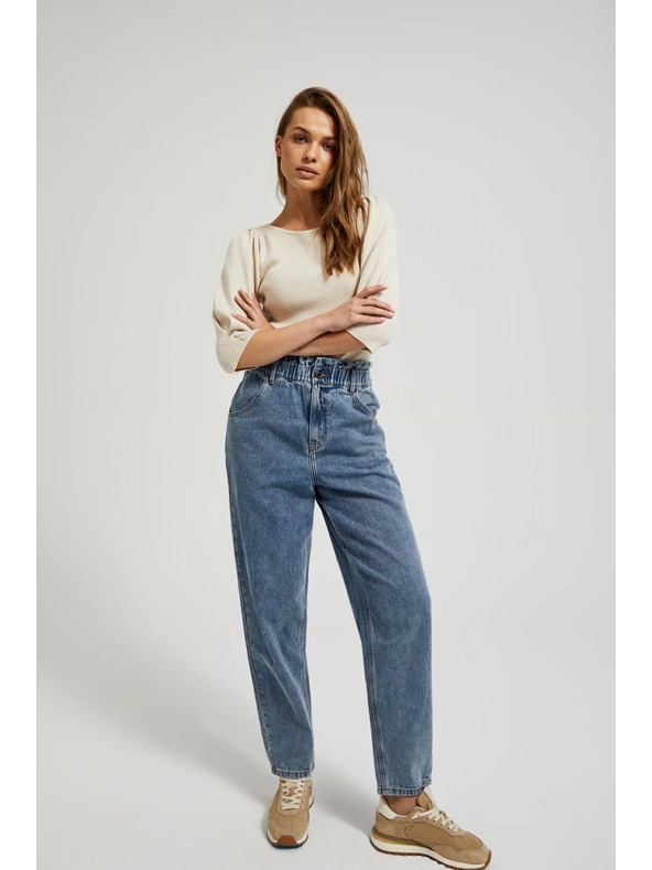 Moodo Modre bombažne kavbojke z visokim pasom Moodo