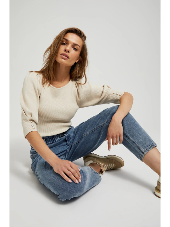 Moodo Modre bombažne kavbojke z visokim pasom Moodo