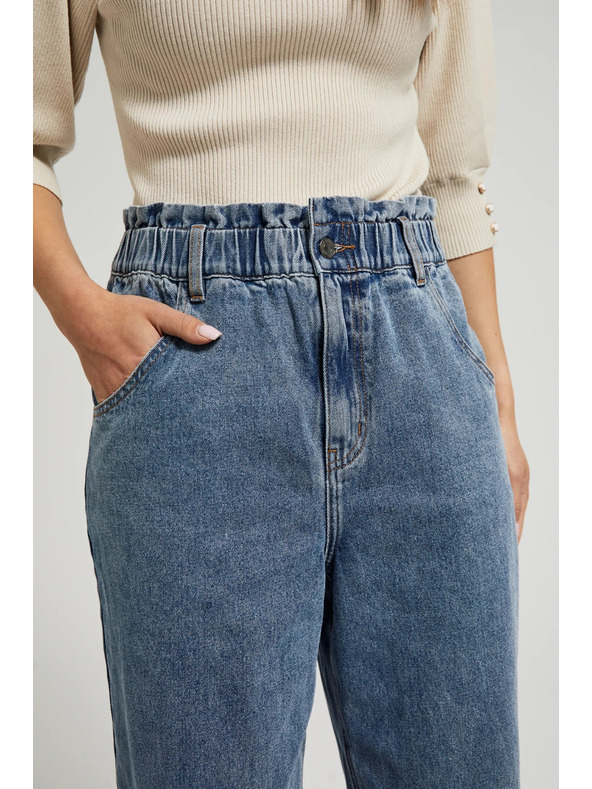 Moodo Modre bombažne kavbojke z visokim pasom Moodo