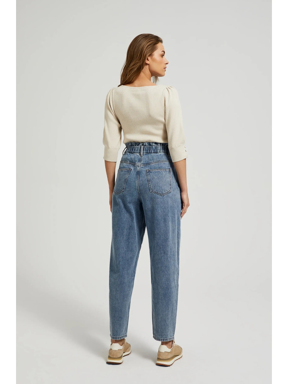 Moodo Modre bombažne kavbojke z visokim pasom Moodo