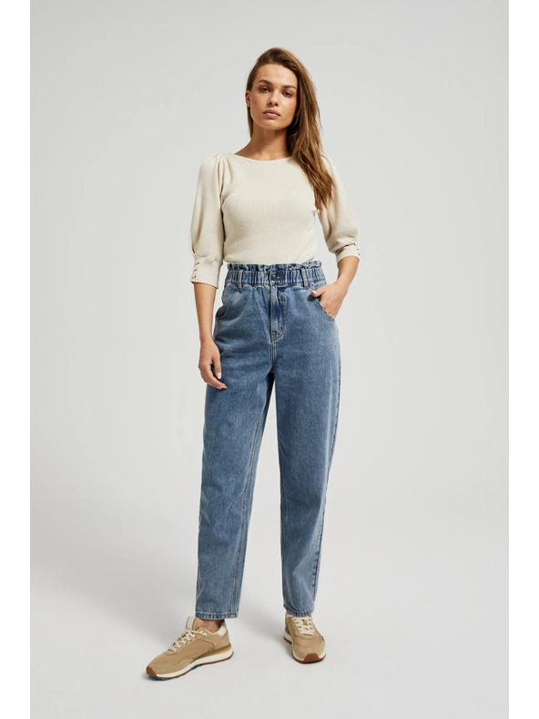 Moodo Modre bombažne kavbojke z visokim pasom Moodo