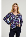 Moodo Mornarsko modra cvetlična bluza z V-izrezom Moodo