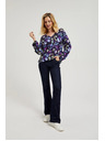 Moodo Mornarsko modra cvetlična bluza z V-izrezom Moodo
