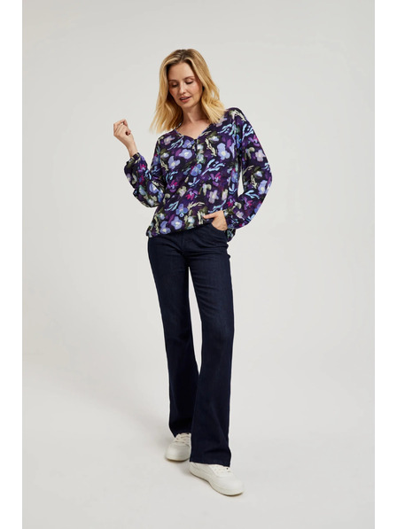 Moodo Mornarsko modra cvetlična bluza z V-izrezom Moodo