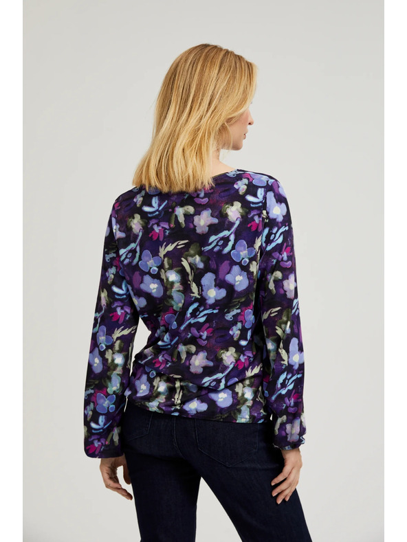 Moodo Mornarsko modra cvetlična bluza z V-izrezom Moodo