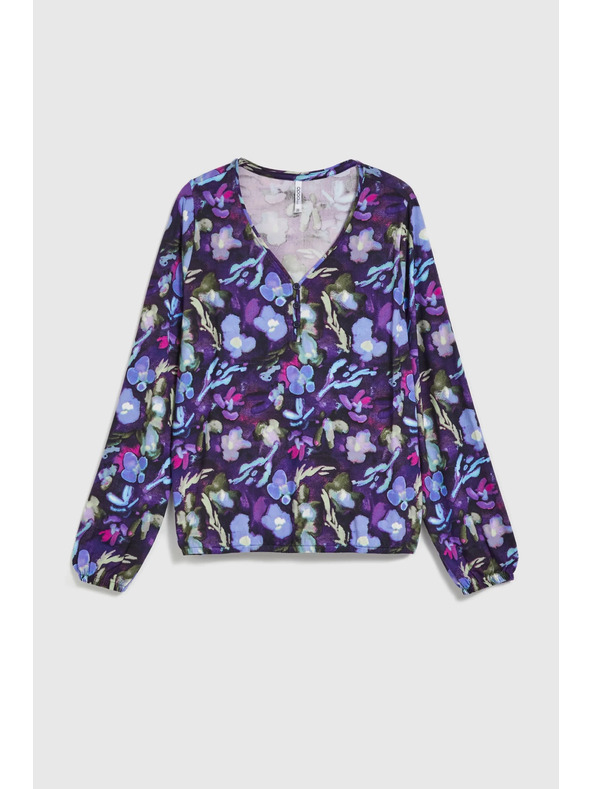 Moodo Mornarsko modra cvetlična bluza z V-izrezom Moodo