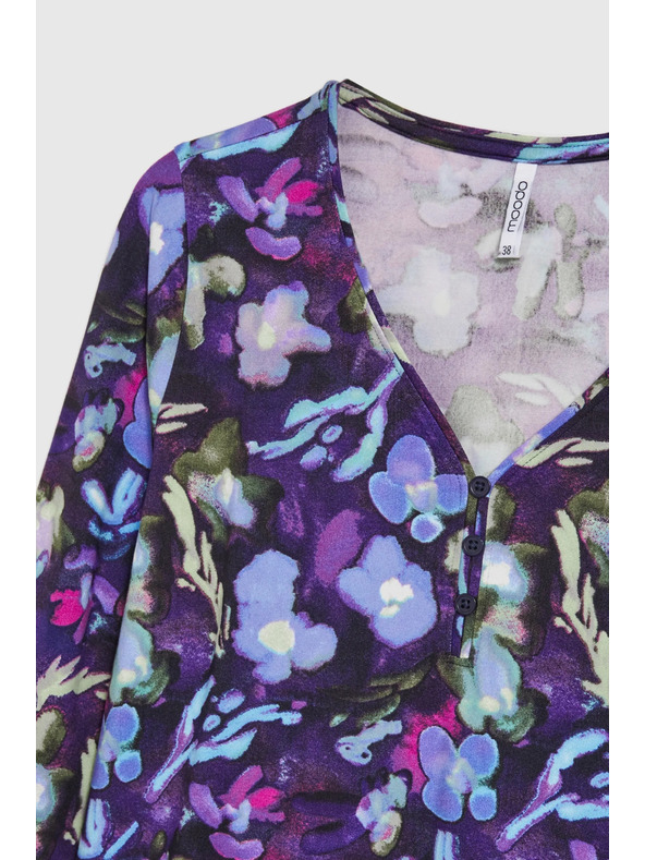 Moodo Mornarsko modra cvetlična bluza z V-izrezom Moodo