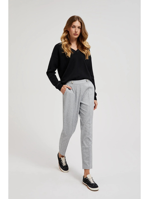 Moodo Gladke hlače z ravnimi hlačnicami in gumbi sive Moodo