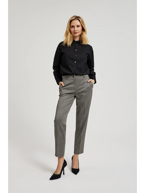 Moodo Elegantne bež hlače v pepita vzorcu Moodo