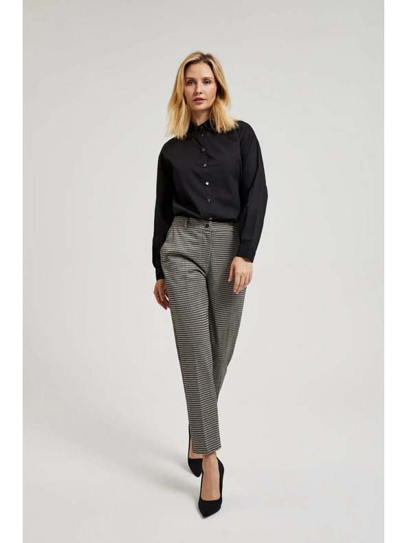 Moodo Elegantne bež hlače v pepita vzorcu Moodo