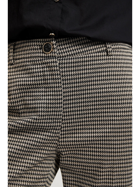 Moodo Elegantne bež hlače v pepita vzorcu Moodo