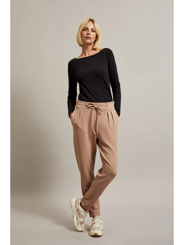 Moodo Bež hlače z vezanjem Moodo
