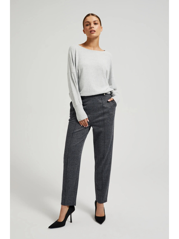 Moodo Sive kariraste hlače z ravnimi hlačnicami Moodo