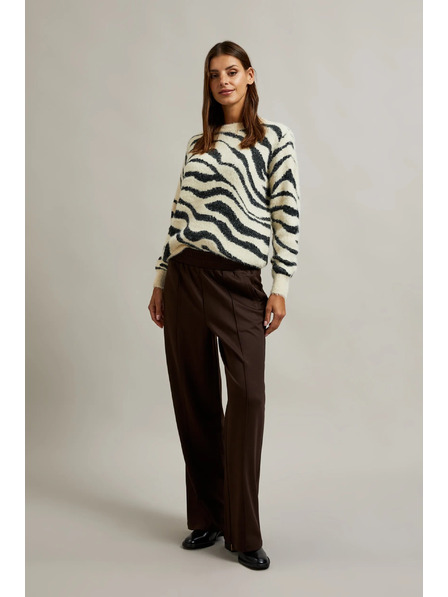 Moodo Rjave hlače s širokim hlačnicami z elastiko v pasu Moodo