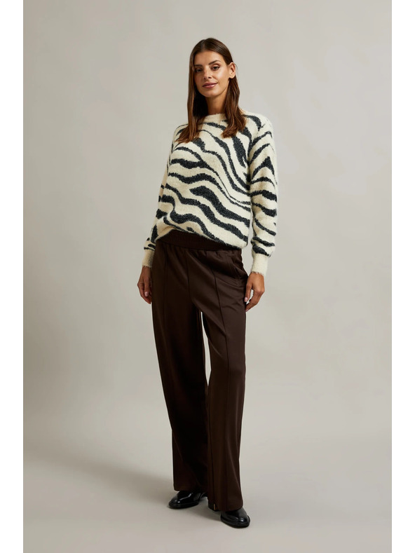 Moodo Rjave hlače s širokim hlačnicami z elastiko v pasu Moodo