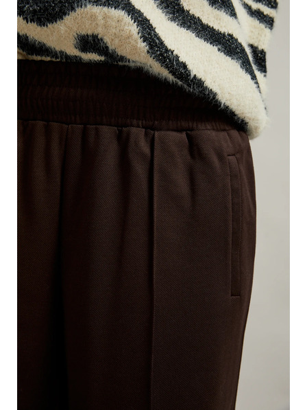 Moodo Rjave hlače s širokim hlačnicami z elastiko v pasu Moodo