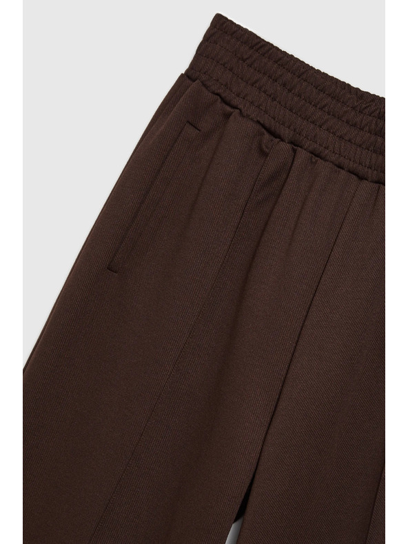 Moodo Rjave hlače s širokim hlačnicami z elastiko v pasu Moodo