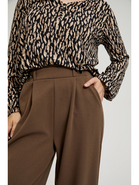 Moodo Bež hlače s širokim hlačnicami in gumbi Moodo