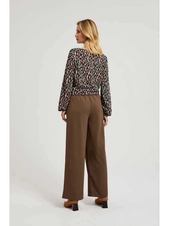 Moodo Bež hlače s širokim hlačnicami in gumbi Moodo