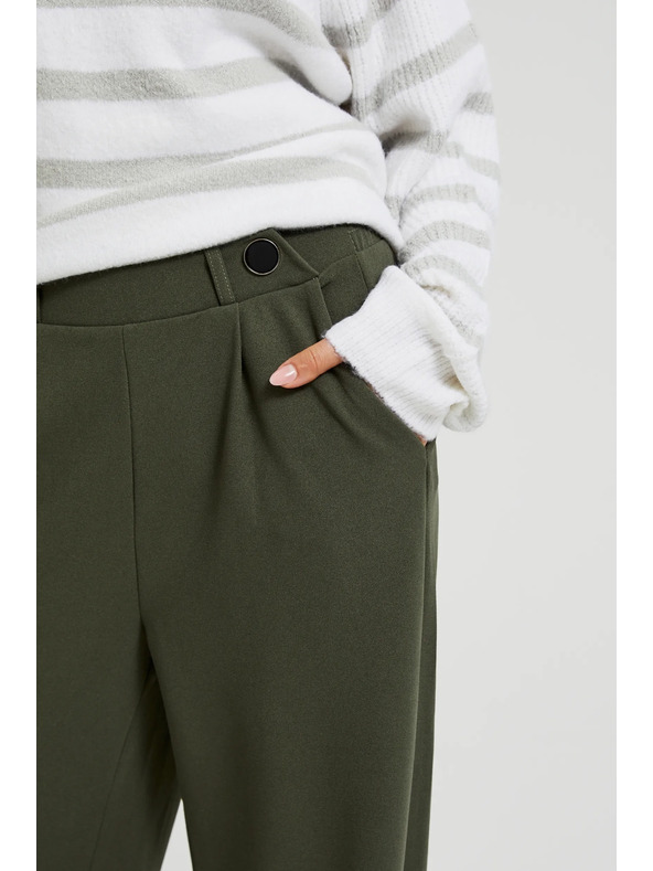 Moodo Olivne hlače s širokim hlačnicami in gumbi Moodo